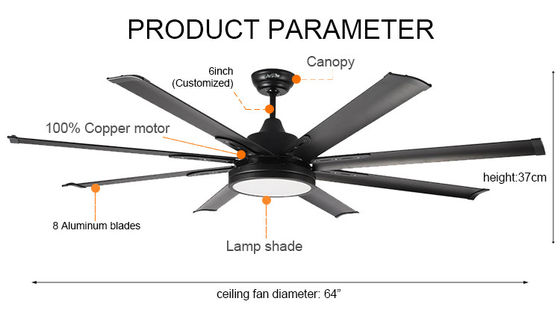 Palette 35w 8 décorative fan de plafond de moteur de la fan de plafond de 64 pouces/C.C avec léger et à distance