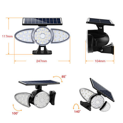 Trois lumière de mur de capteur solaire des têtes 100-400LM 38PCS LED pour la voie