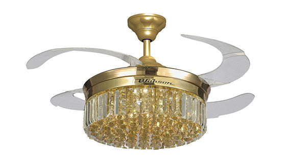 Lumière escamotable de fan de plafond de Crystal Lampshade Silent LED 36W avec les lames se pliantes
