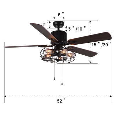 52 lumière décorative de fan de plafond de chaîne de traction de la palette 18w de pouce 5