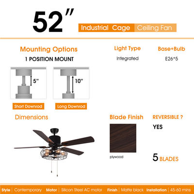 52 lumière décorative de fan de plafond de chaîne de traction de la palette 18w de pouce 5