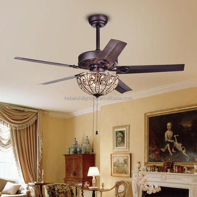 Lustre décoratif Crystal Ceiling Fan Light de l'hôtel 4100K 3600LM 5 lames de fer