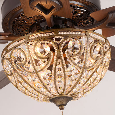Lustre décoratif Crystal Ceiling Fan Light de l'hôtel 4100K 3600LM 5 lames de fer