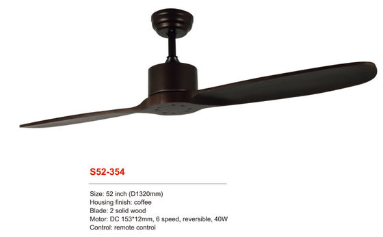 52" lumière à télécommande en bois solide de fan de plafond de café de moteur de C.C de la puissance 220v
