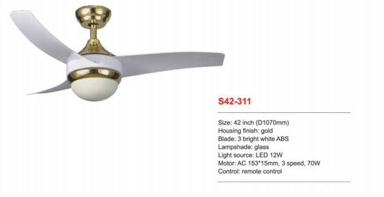Lames blanches lumineuses d'ABS de la fan de plafond de Dimmable de 42 pouces 3 à télécommande