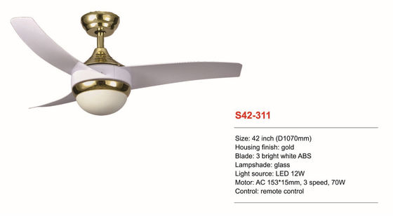 Lames blanches lumineuses d'ABS de la fan de plafond de Dimmable de 42 pouces 3 à télécommande