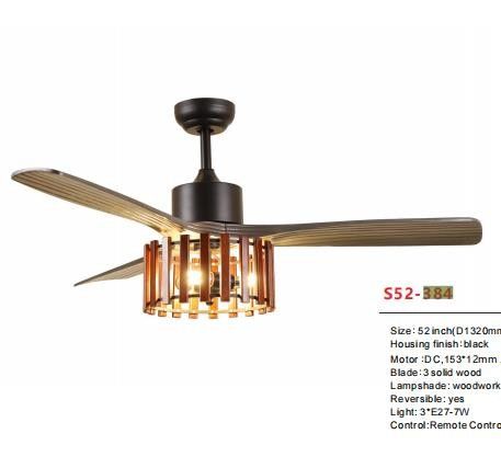 Réversible en bois solide de logement noir de 52 de pouce de C.C de moteur de plafond de fan de lumière lames de la finition 3