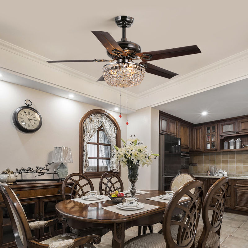fan de plafond de bureau de 4100K 3600LM Crystal Flush Mount Ceiling Fan avec la chaîne de traction légère
