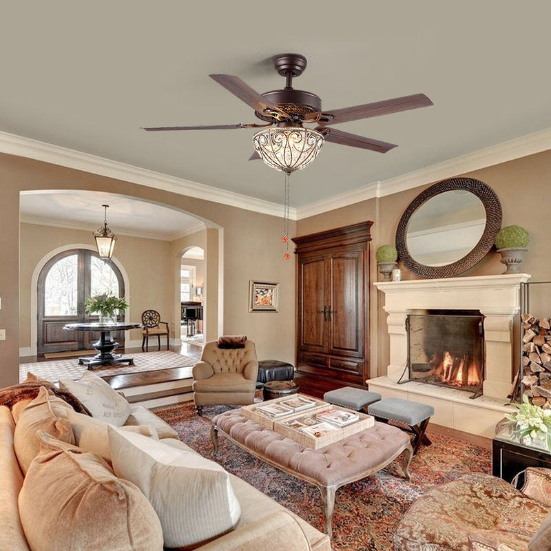 Lustre décoratif Crystal Ceiling Fan Light de l'hôtel 4100K 3600LM 5 lames de fer