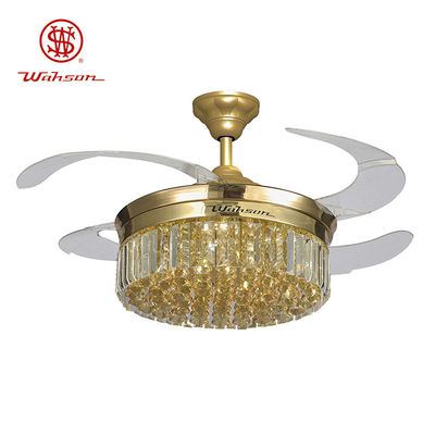 Lumière escamotable de fan de plafond de Crystal Lampshade Silent LED 36W avec les lames se pliantes
