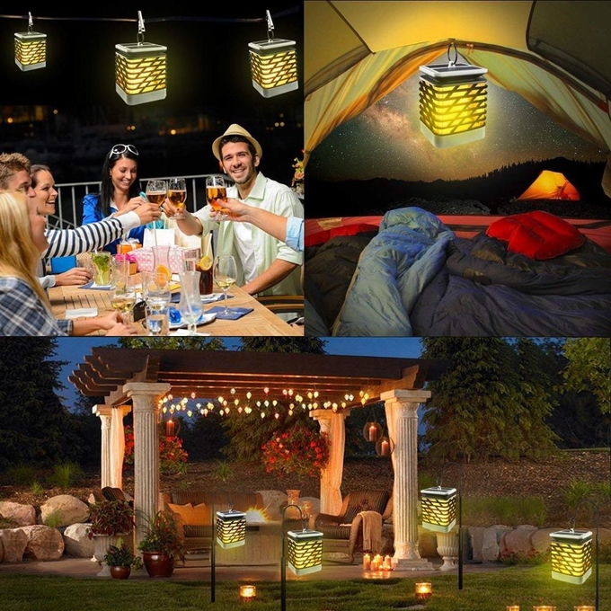 Torche solaire accrochante extérieure s'allumant pour le jardin, lampe solaire imperméable de flammes avec la lumière de clignotement 5 d'effet de flamme