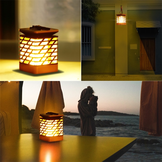 Torche solaire accrochante extérieure s'allumant pour le jardin, lampe solaire imperméable de flammes avec la lumière de clignotement 6 d'effet de flamme