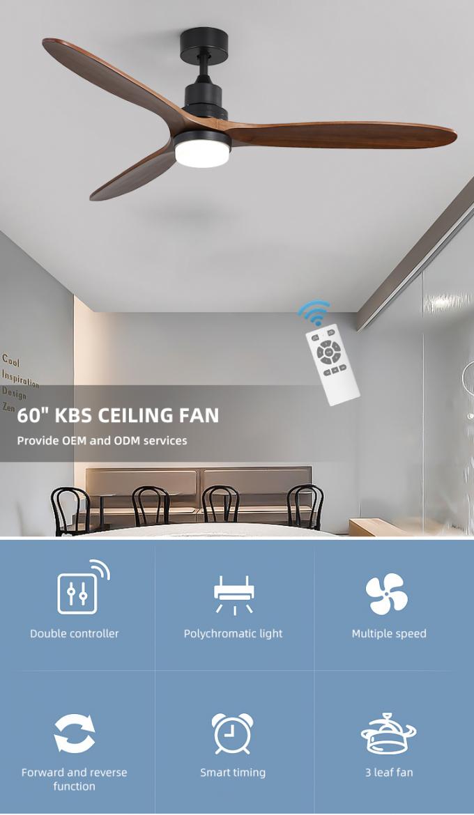 Fan de plafond légère menée à télécommande en bois solide d'intérieur décorative à la mode de 3 lames