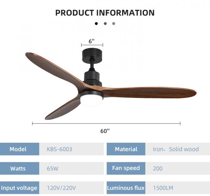 Fan de plafond légère menée à télécommande en bois solide d'intérieur décorative à la mode de 3 lames