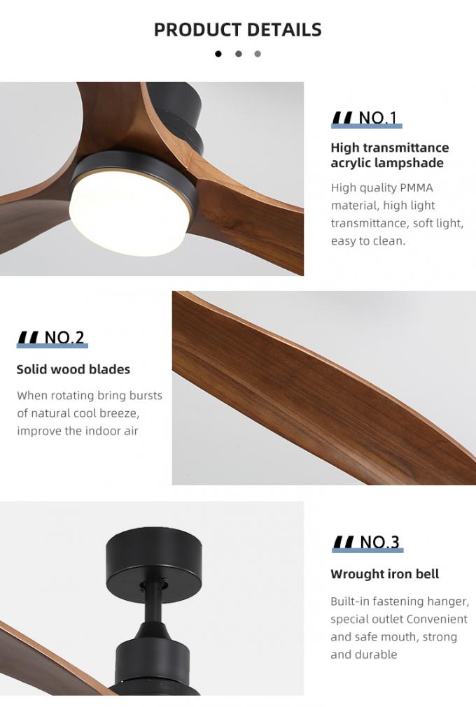 Fan de plafond légère menée à télécommande en bois solide d'intérieur décorative à la mode de 3 lames
