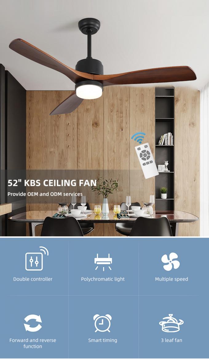 La chambre à coucher à télécommande de salon d'arrangement de temps de la lame 52Inch de fer de mur a mené la lumière de fan de plafond