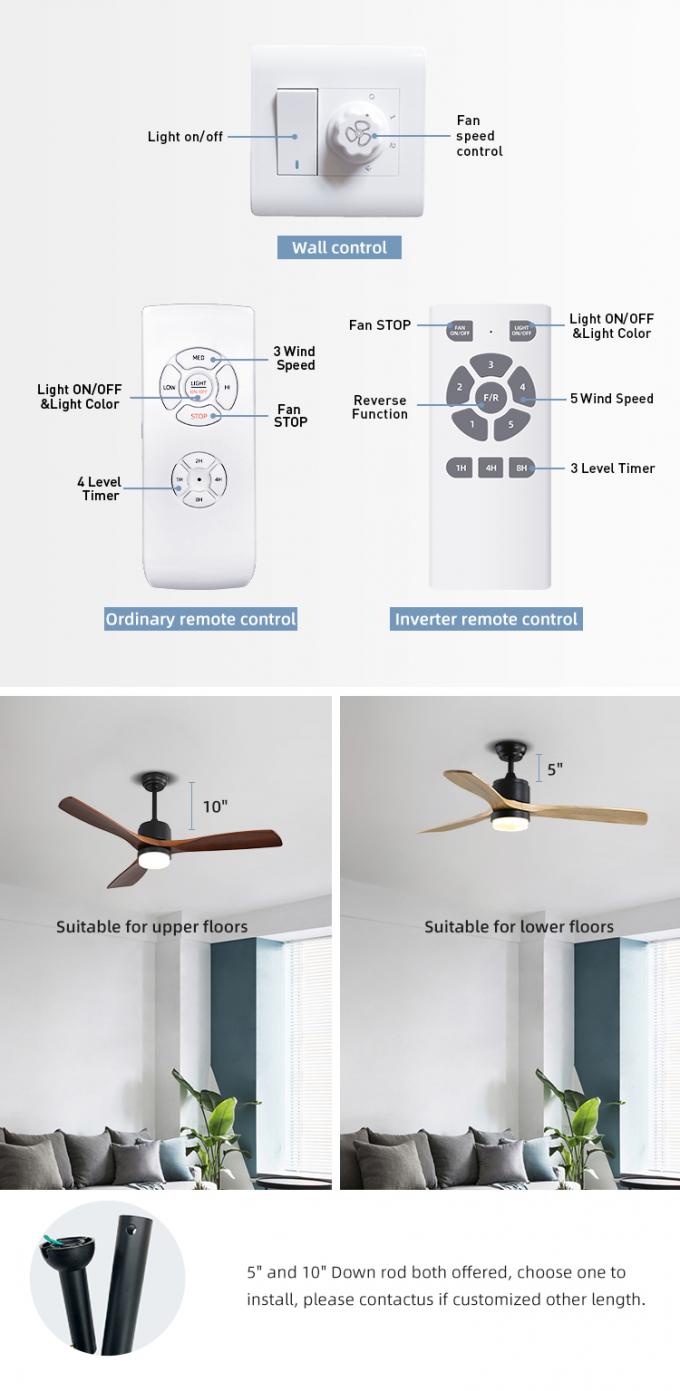 La chambre à coucher à télécommande de salon d'arrangement de temps de la lame 52Inch de fer de mur a mené la lumière de fan de plafond