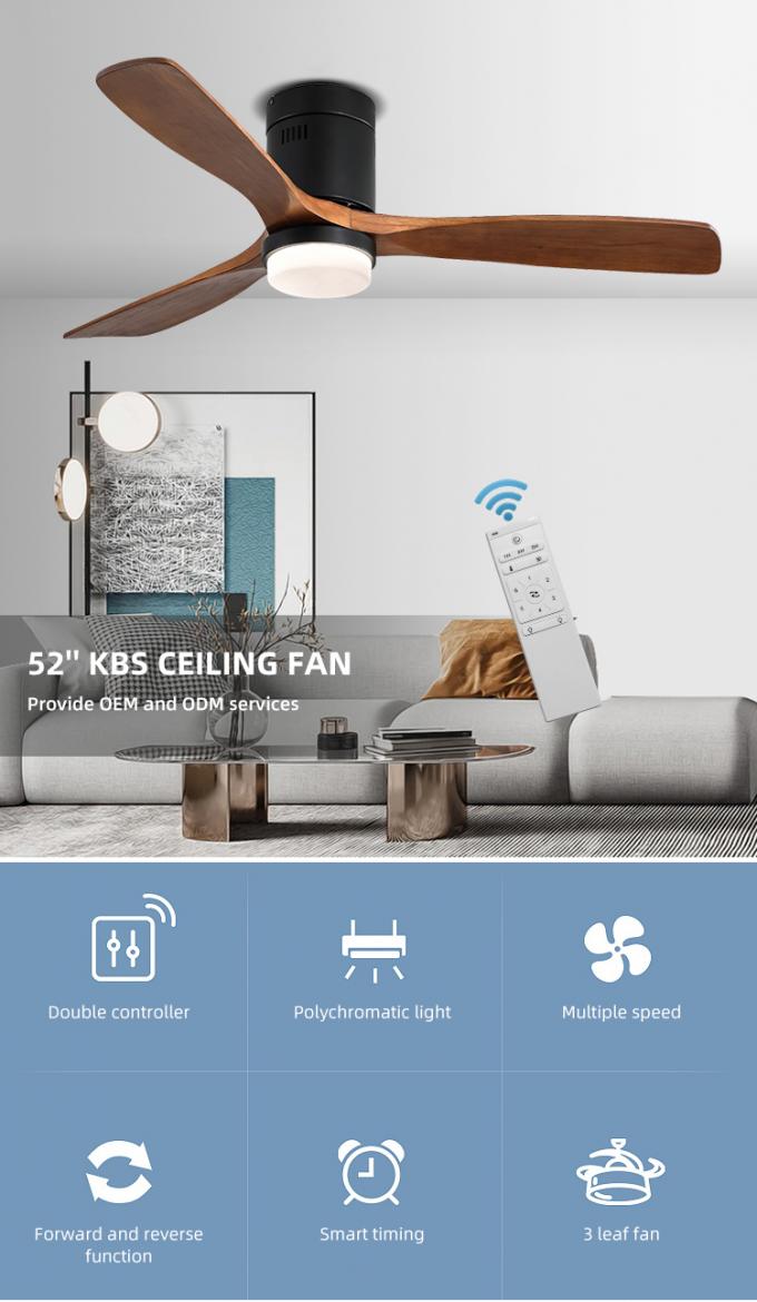 Fan de plafond menée à télécommande en bois solide de lame du style 3 industriels modernes avec la lumière