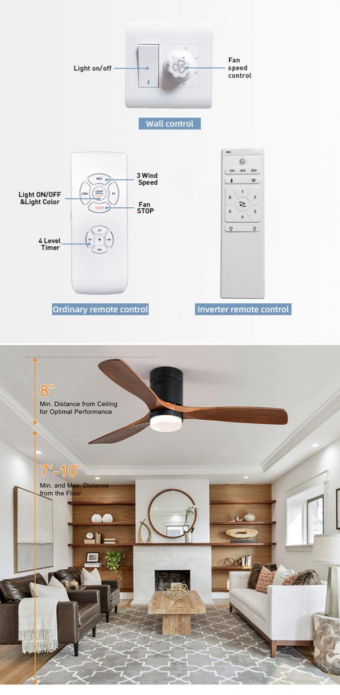 Fan de plafond menée à télécommande en bois solide de lame du style 3 industriels modernes avec la lumière