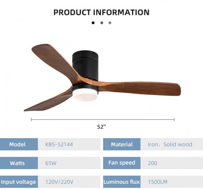 Fan de plafond menée à télécommande en bois solide de lame du style 3 industriels modernes avec la lumière