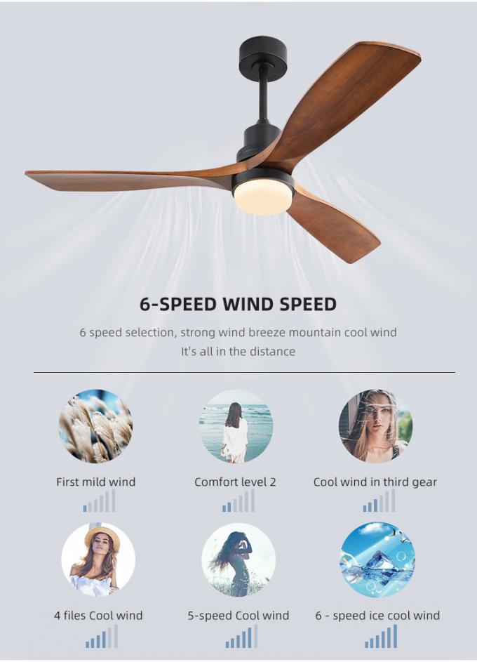 52inch lumière en bois solide électrique décorative moderne des lames LED avec la fan de plafond