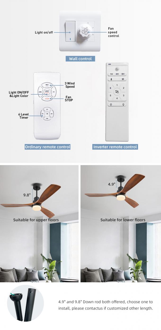52inch lumière en bois solide électrique décorative moderne des lames LED avec la fan de plafond