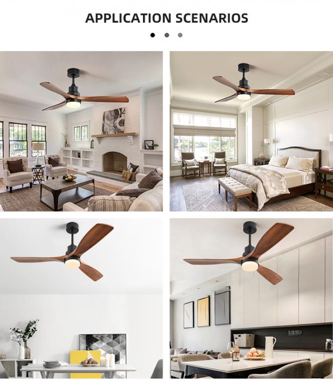 52inch lumière en bois solide électrique décorative moderne des lames LED avec la fan de plafond