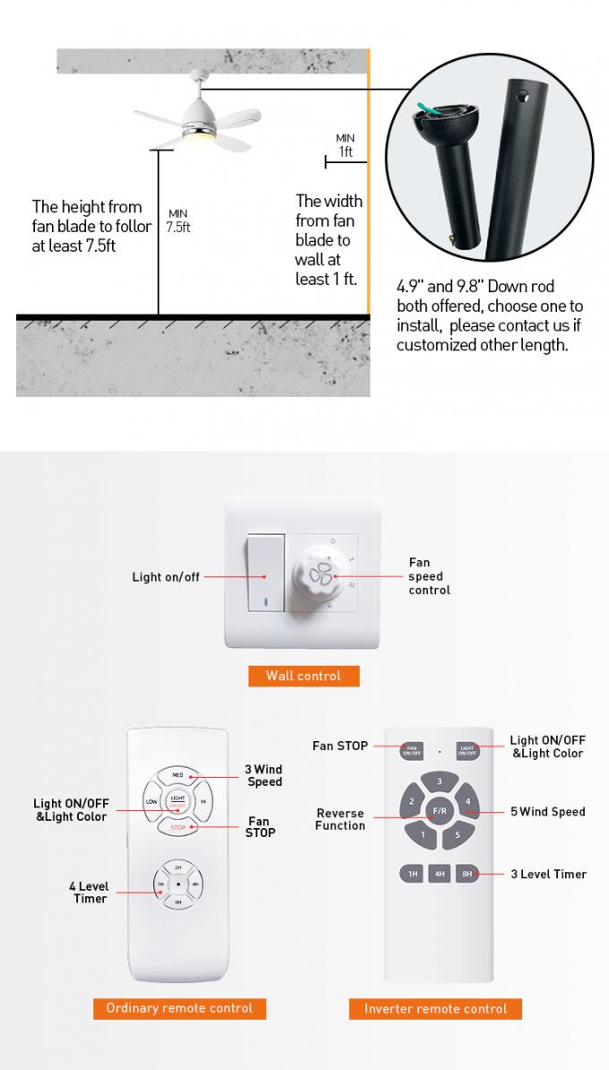 Fan de plafond à télécommande de grenier de style de la lame transparente nordique LED d'ABS avec la lumière