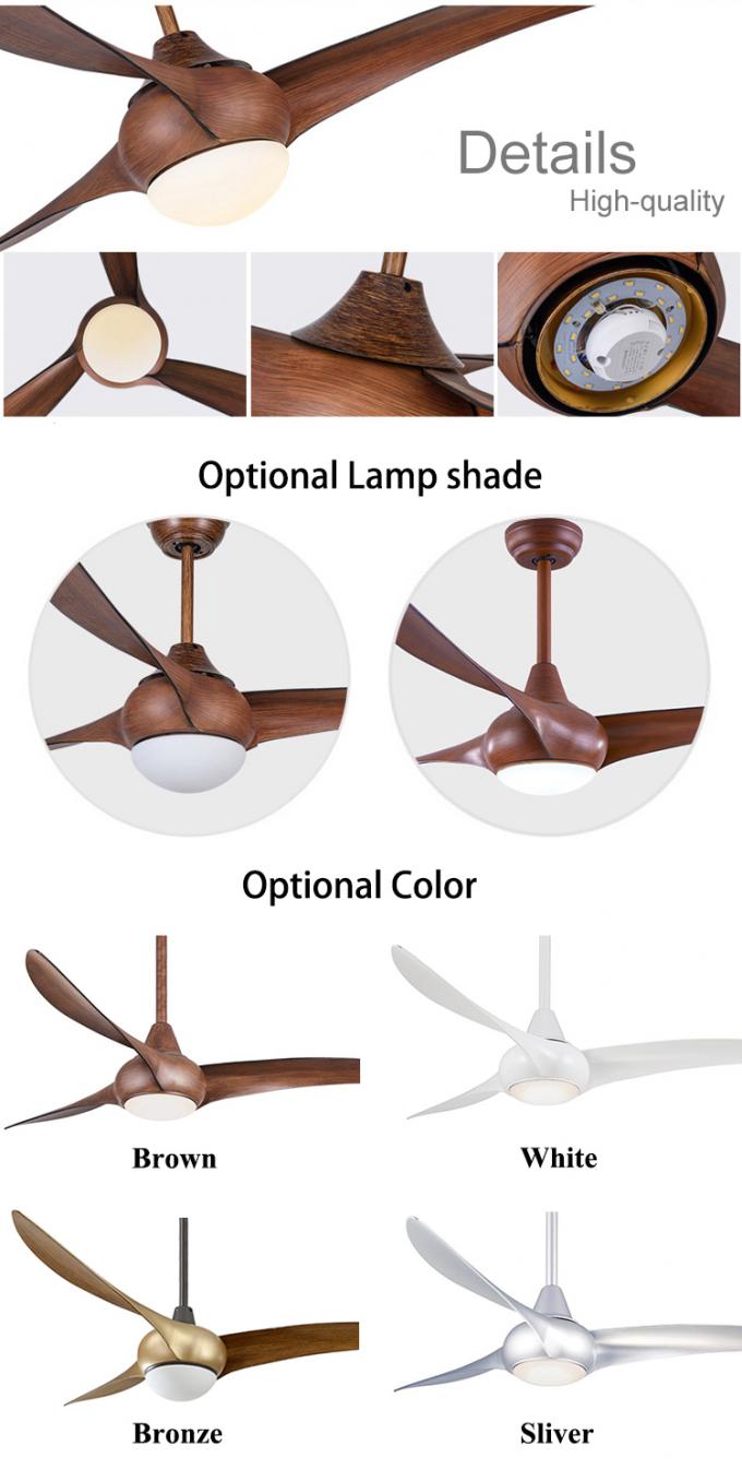 ABS de C.C d'intérieur en gros 3 lames en bois fan de plafond moderne de 52 pouces avec la lumière