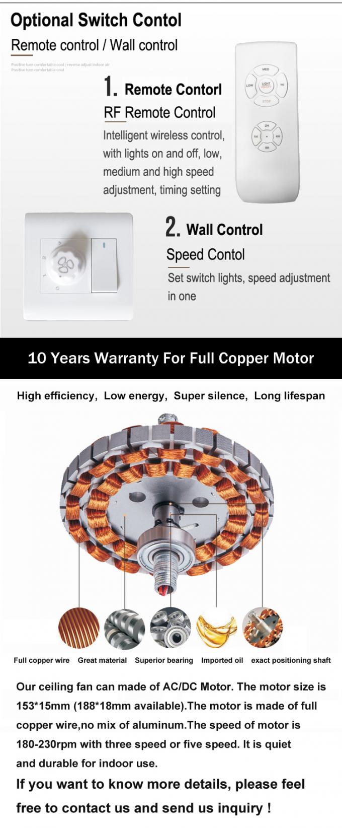 Fan de plafond de cuivre à télécommande de moteur de lame blanche moderne simple d'ABS avec la lumière