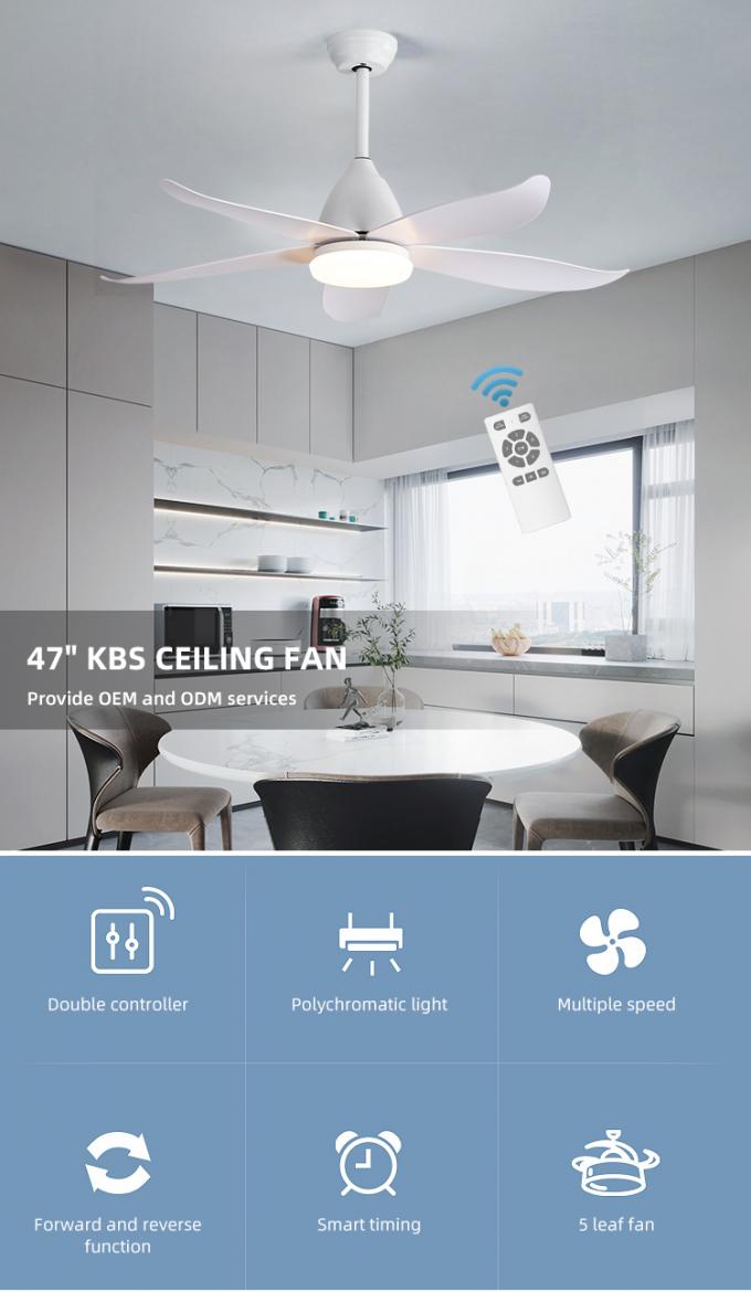 Fan de plafond à télécommande d'intérieur décorative de 47 pouces de style de fer de lames de fantaisie naturelles de l'ABS 5 grande avec la lumière