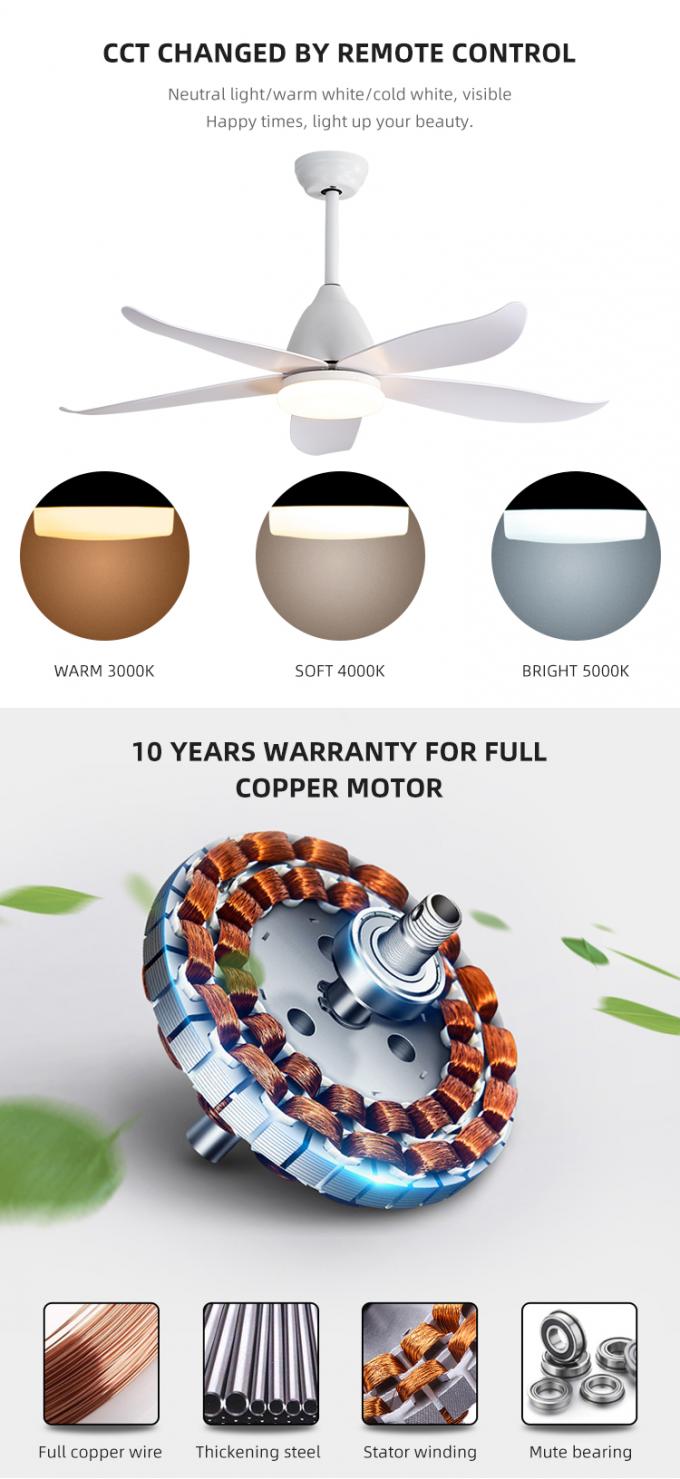 Fan de plafond à télécommande d'intérieur décorative de 47 pouces de style de fer de lames de fantaisie naturelles de l'ABS 5 grande avec la lumière