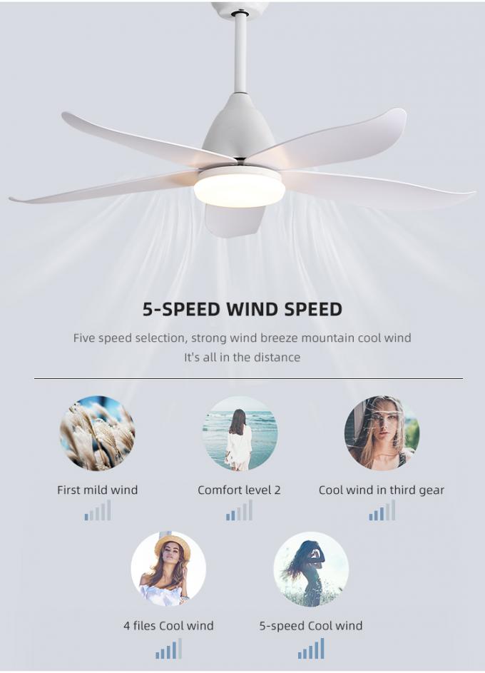 Fan de plafond à télécommande d'intérieur décorative de 47 pouces de style de fer de lames de fantaisie naturelles de l'ABS 5 grande avec la lumière