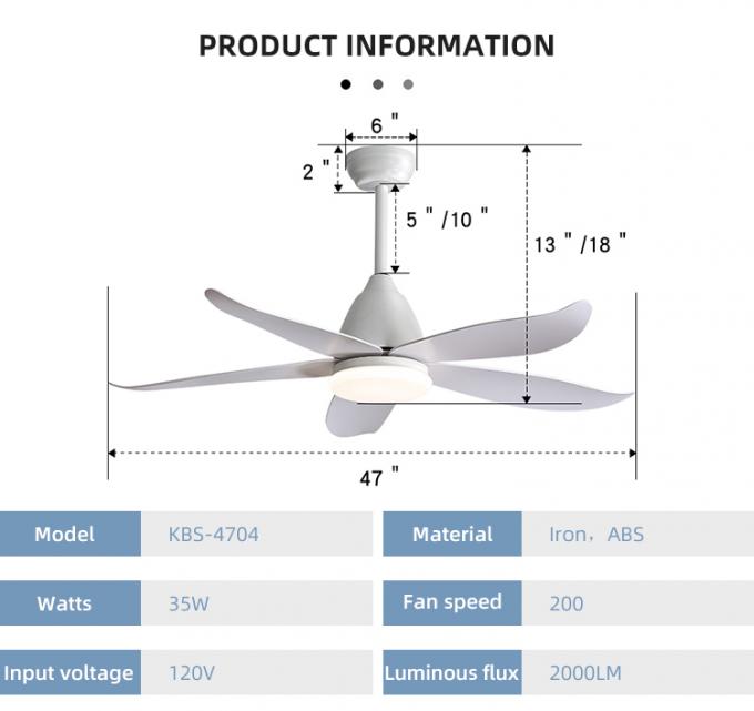 Fan de plafond à télécommande d'intérieur décorative de 47 pouces de style de fer de lames de fantaisie naturelles de l'ABS 5 grande avec la lumière