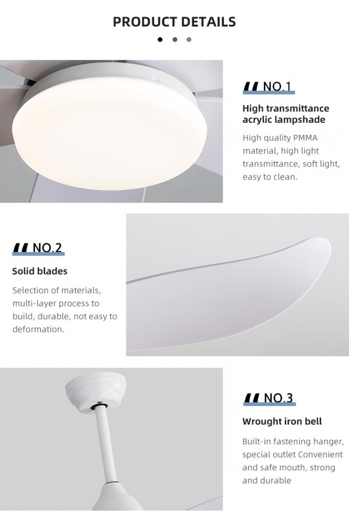 Fan de plafond à télécommande d'intérieur décorative de 47 pouces de style de fer de lames de fantaisie naturelles de l'ABS 5 grande avec la lumière