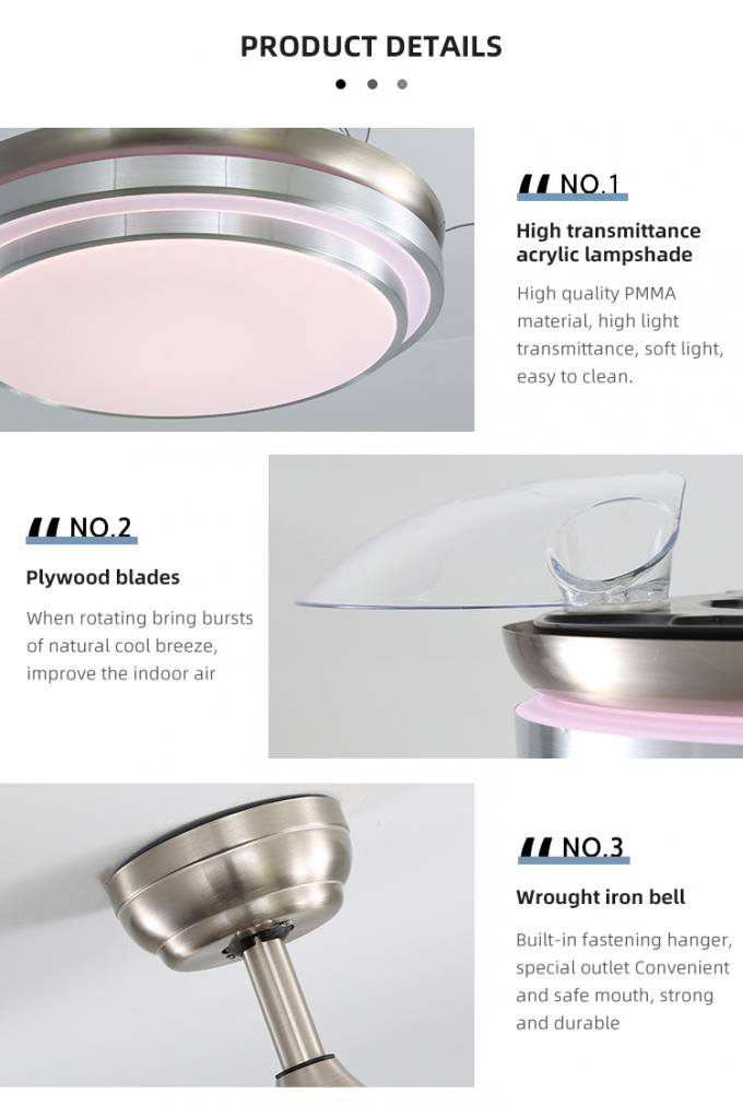 Les lames d'intérieur décoratives de la chambre à coucher 42Inch 3 d'ABS lumineux superbe de fer ont mené la fan de plafond avec la lumière