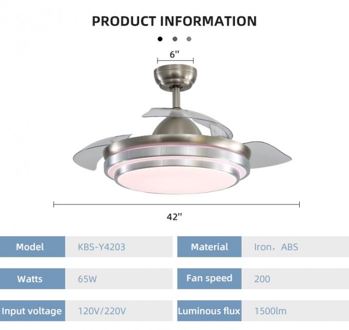 Les lames d'intérieur décoratives de la chambre à coucher 42Inch 3 d'ABS lumineux superbe de fer ont mené la fan de plafond avec la lumière