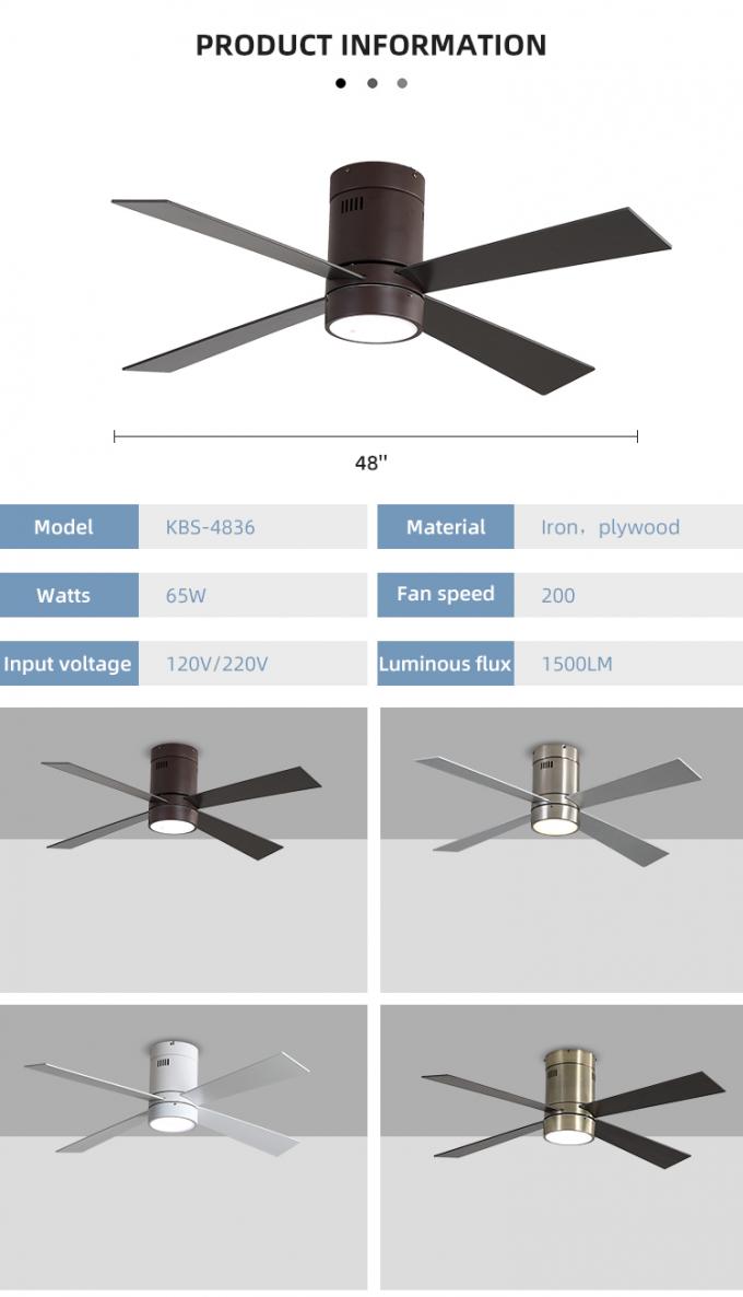 Nouvelle lumière menée à télécommande d'intérieur décorative de fan de plafond des lames 65W 48Inch du contreplaqué 4 de fer de conception