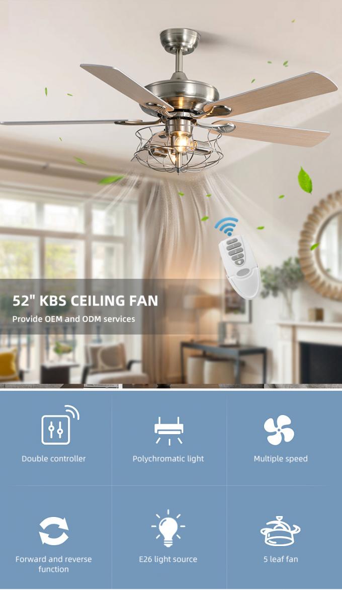 Fan de plafond menée à télécommande d'intérieur décorative de 5 de fer lames de contreplaqué avec la lumière