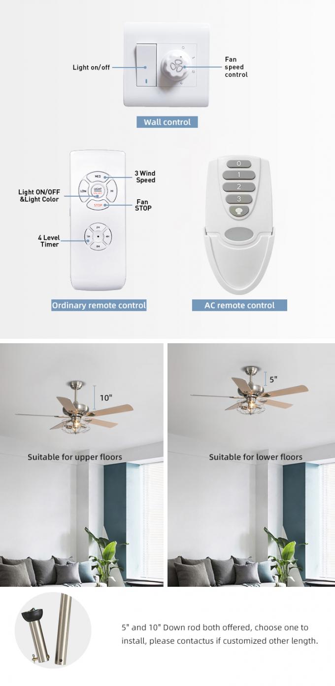 Fan de plafond menée à télécommande d'intérieur décorative de 5 de fer lames de contreplaqué avec la lumière
