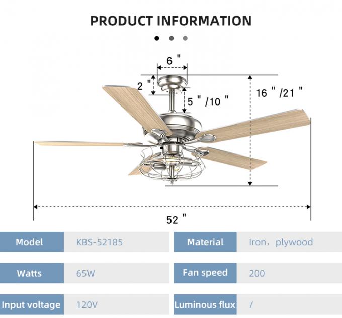 Fan de plafond menée à télécommande d'intérieur décorative de 5 de fer lames de contreplaqué avec la lumière