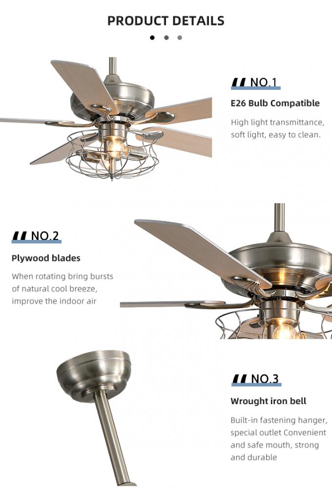 Fan de plafond menée à télécommande d'intérieur décorative de 5 de fer lames de contreplaqué avec la lumière