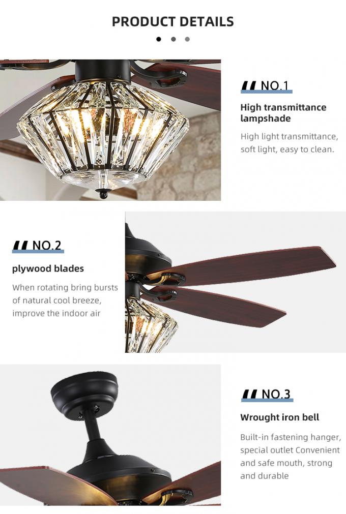 Fan de plafond menée d'intérieur de haute de produit du fer 52Inch 5 salle à manger décorative de lames avec la lumière