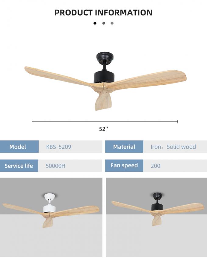 Fan de plafond menée d'intérieur en bois solide de salon décoratif des lames 52Inch 3 de fer chaud de vente