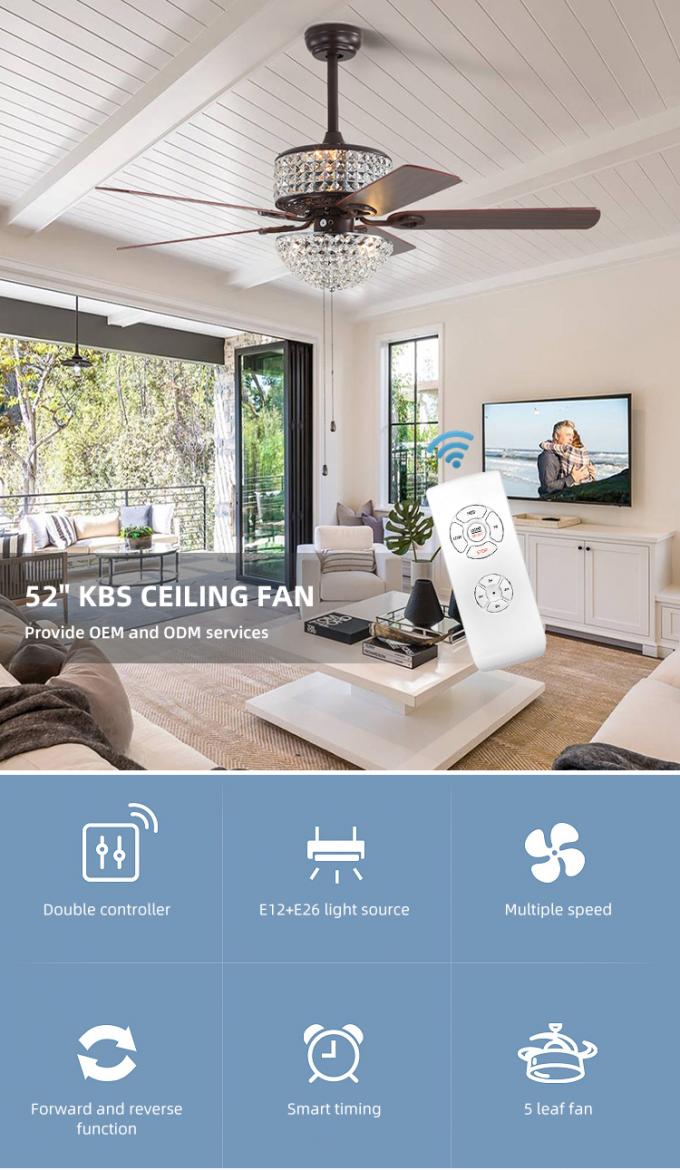 Le restaurant à la maison décoratif de nouvelles de conception lames du fer 52Inch 5 a mené la lumière de fan de plafond