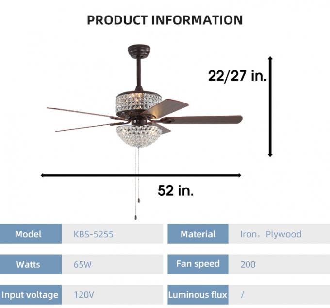 Le restaurant à la maison décoratif de nouvelles de conception lames du fer 52Inch 5 a mené la lumière de fan de plafond
