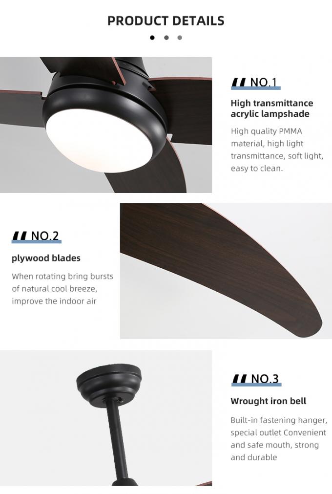 Lumière menée industrielle d'intérieur décorative de fan de plafond de fer de lames économiseuses d'énergie du contreplaqué 52Inch 4