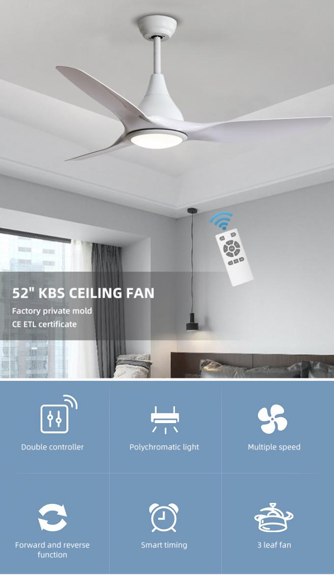 Le restaurant à la maison décoratif d'installation de fer de lames faciles de l'ABS 52Inch 3 a mené la lumière de fan de plafond