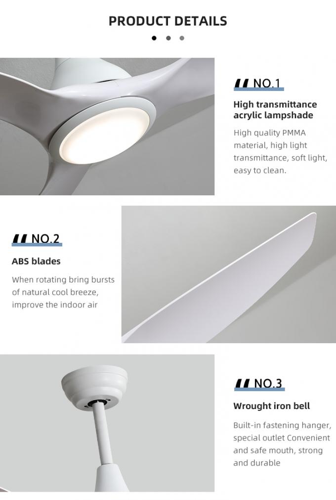 Le restaurant à la maison décoratif d'installation de fer de lames faciles de l'ABS 52Inch 3 a mené la lumière de fan de plafond