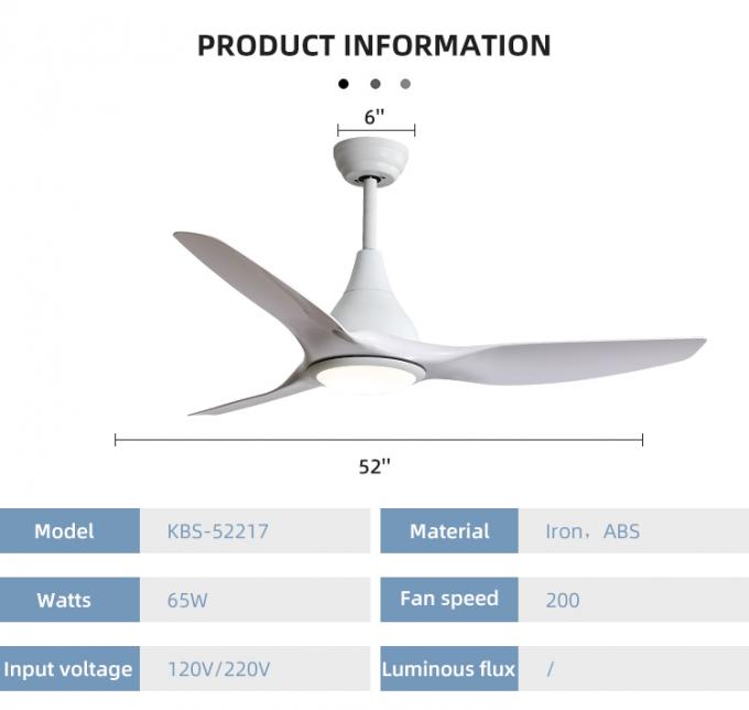 Le restaurant à la maison décoratif d'installation de fer de lames faciles de l'ABS 52Inch 3 a mené la lumière de fan de plafond